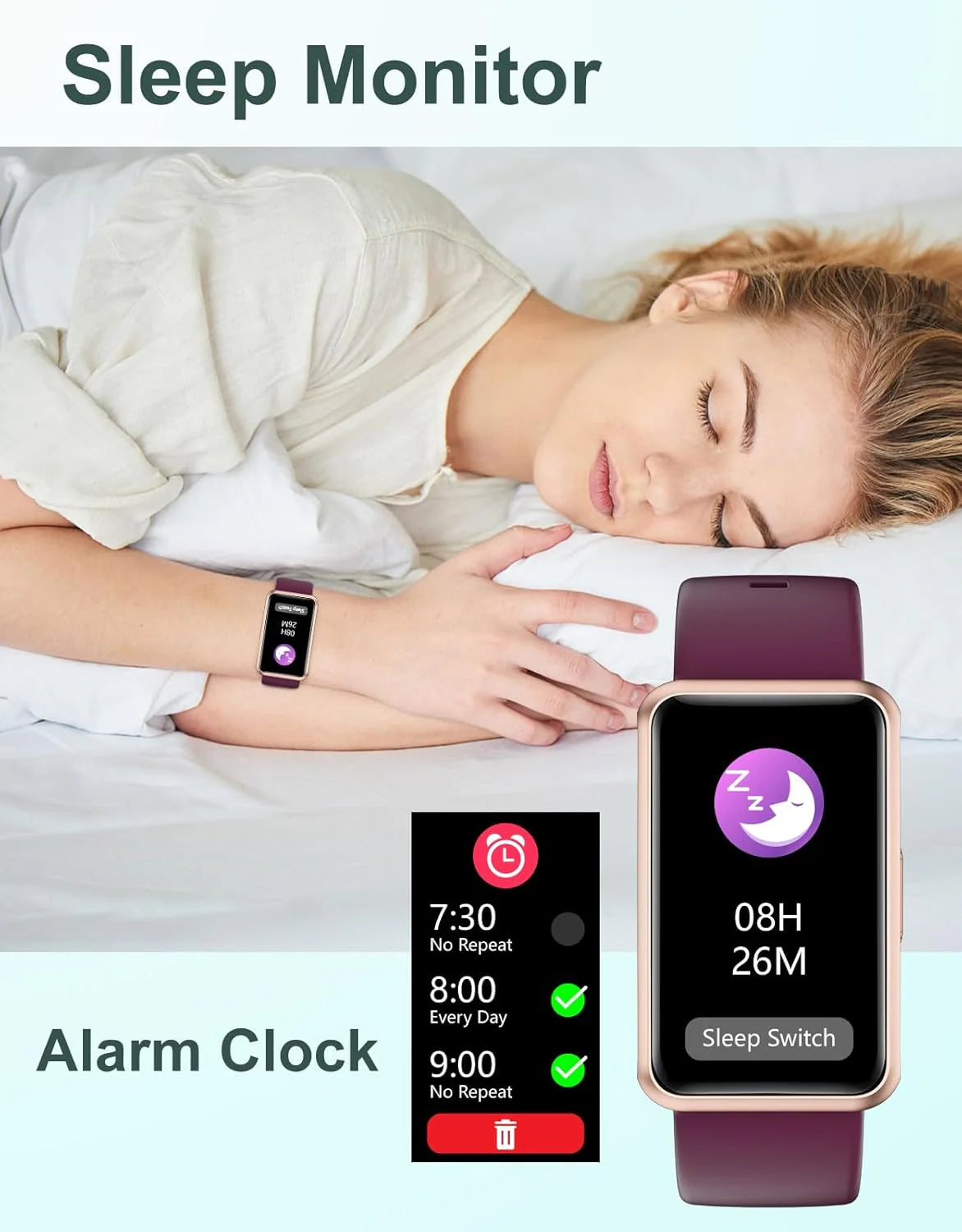 Fitness Tracker - Bluetooth-Free, App-Free, Standalone Fitness Watch for Men and Women, IP68 Waterproof, Full Touch Screen, Step and Calorie Counter, Sleep Tracker, Alarm Clock (Purple)