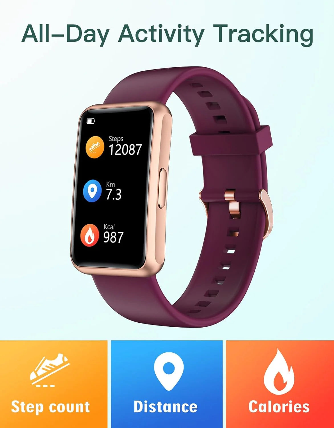 Fitness Tracker - Bluetooth-Free, App-Free, Standalone Fitness Watch for Men and Women, IP68 Waterproof, Full Touch Screen, Step and Calorie Counter, Sleep Tracker, Alarm Clock (Purple)